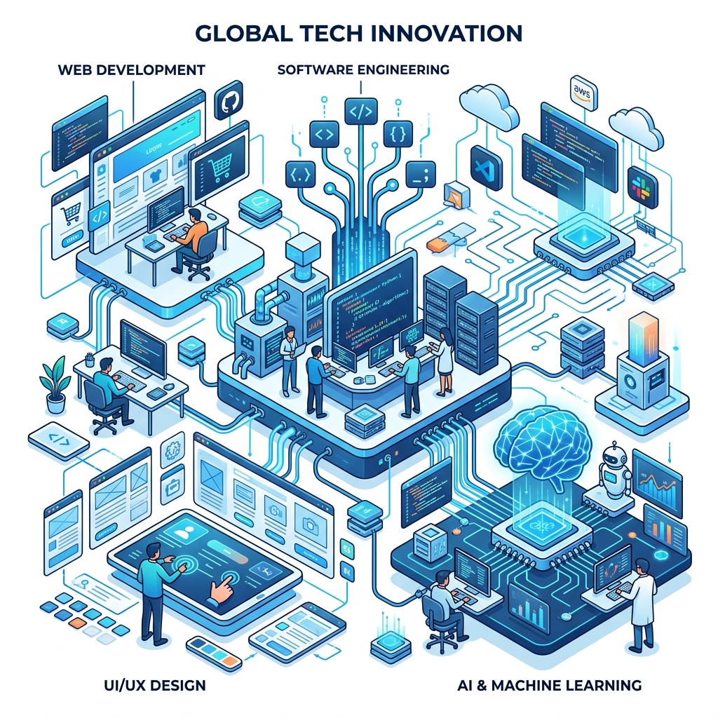 Creative technology vector illustration representing software development